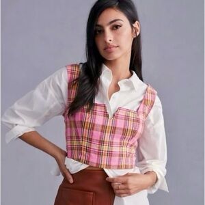 Maeve ANTHROPOLOGIE NWT Pink Plaid Sleeveless Cropped Top 16